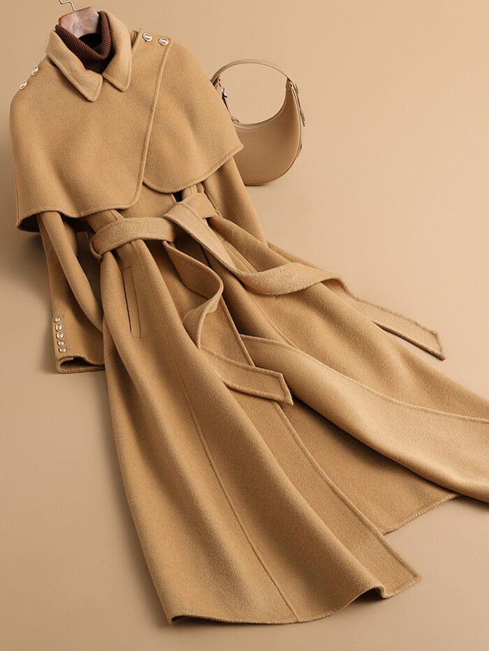 2025 autumn and winter new fashion cape woven wool coat women's skirt mid-length coat - Image 6