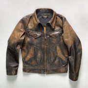 Replica RL Mendoza genuine leather jacket men's lapel multi-pocket washed retro distressed American yellow cowhide leather jacket