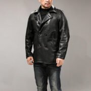 Stallone Navy 740 genuine leather coat men's lapel double-breasted horn button heavy washed vegetable tanned sheepskin jacket - Image 3