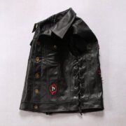 Leisure motorcycle leather vest men's club flame knight first layer cowhide vest - Image 4