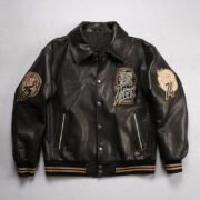 Plus size genuine leather flight suit jacket for men with lapel and thick foam leather New Zealand sheepskin hip-hop leather jacket - Image 2