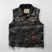 Leisure motorcycle leather vest men's club flame knight first layer cowhide vest