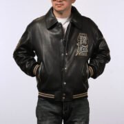 Plus size genuine leather flight suit jacket for men with lapel and thick foam leather New Zealand sheepskin hip-hop leather jacket - Image 8