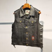 Leisure motorcycle leather vest men's club flame knight first layer cowhide vest - Image 3