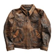 Replica RL Mendoza genuine leather jacket men's lapel multi-pocket washed retro distressed American yellow cowhide leather jacket - Image 5