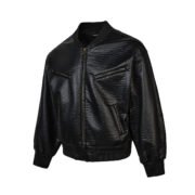 Modern retro pleated jacket short wide black baseball collar zipper winter jacket motorcycle top for men and women - Image 2