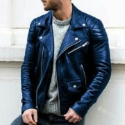 Men's stand-up collar punk style leather jacket - Image 4