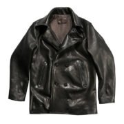 Stallone Navy 740 genuine leather coat men's lapel double-breasted horn button heavy washed vegetable tanned sheepskin jacket - Image 5