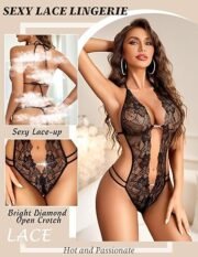 Avidlove Women One Piece Lingerie Sexy Lace Bodysuit Deep V Teddy Babydoll Nightgown XS-XXL - Image 2