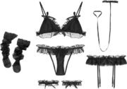 Women's Sexy Cosplay Lingerie Set Ruffle Baby Doll Teddy Outfit Bra an Pantie Nightie with Choker